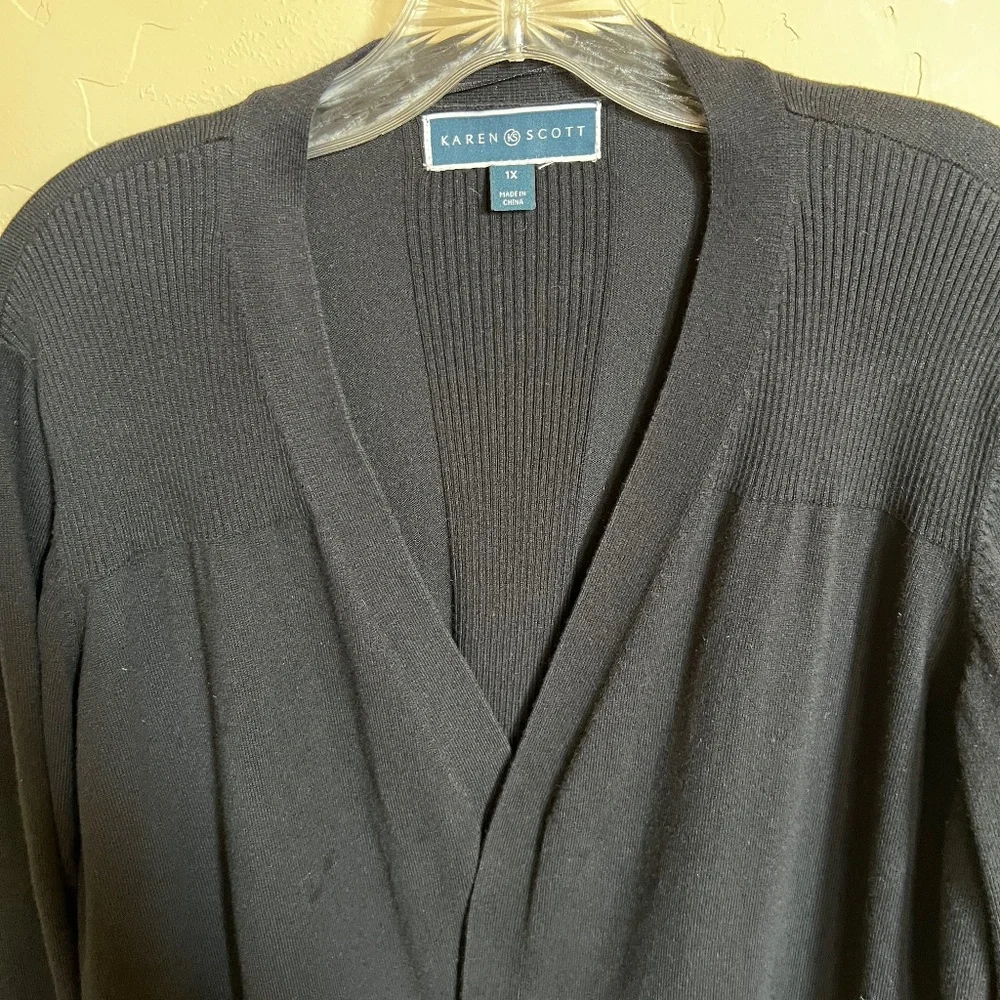 Karen Scott 3/4 Sleeve Black Open Cardigan - Size 1X - Picture 3 of 4